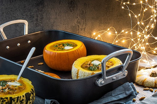 Prestige non-stick ovenware includes non-stick roaster and rack, traditional roasters, oven trays and pizza trays