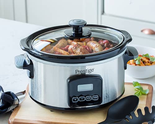 Prestige slow cooker. Small & large slow cookers available, with removable ceramic dish inside for easy cleaning