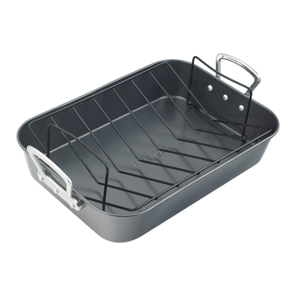 Prestige Inspire non stick roasting tin with rack. Made from heavy gauge carbon steel for durability
