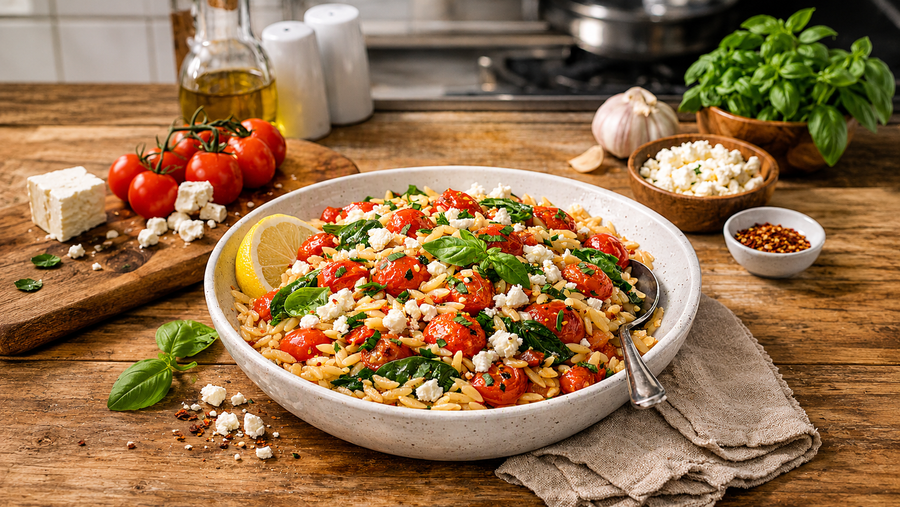 The Ultimate Whipped Feta & Roasted Tomato Orzo Bake