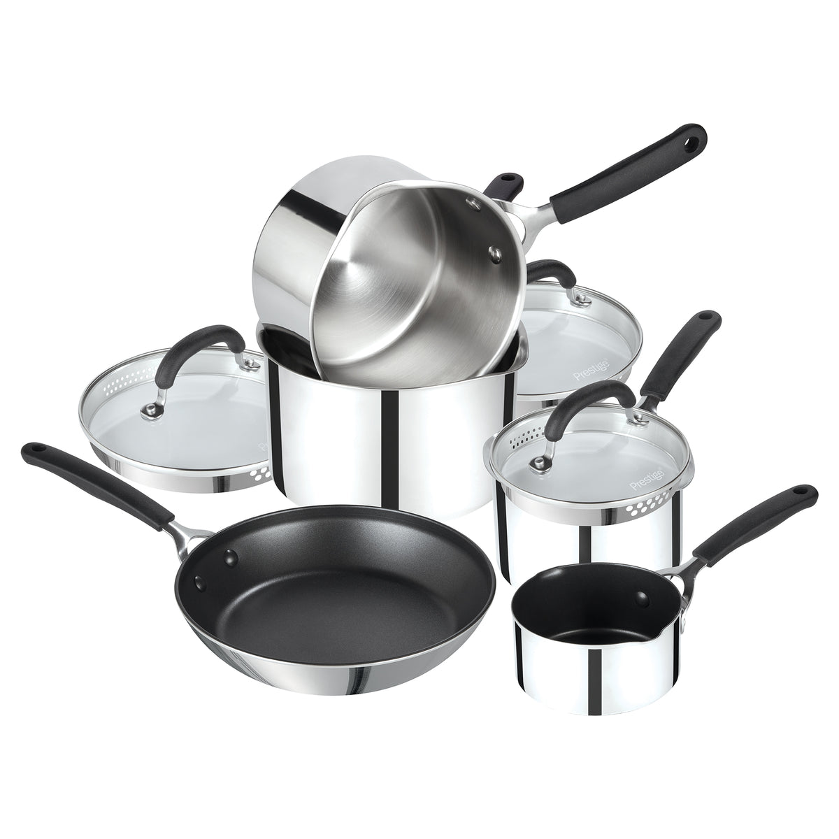 Made to Last Stainless Steel Frying Pan Saucepan Straining Lids & Milk Pan Set 5 Pieces