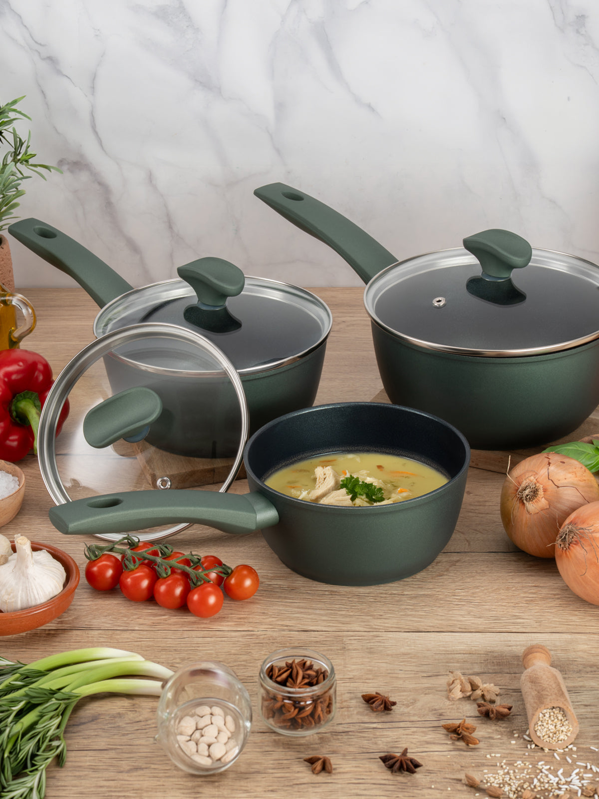 Earth Friendly: Non-Stick Induction Saucepan & Lid Set - 3 Pieces