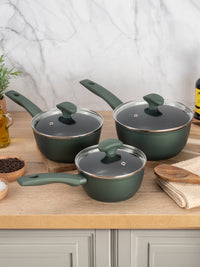 Earth Friendly: Non-Stick Induction Saucepan & Lid Set - 3 Pieces