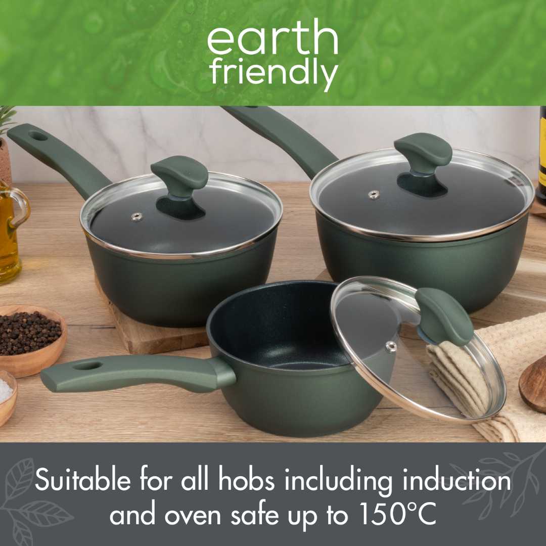 Earth Friendly 3 Piece Saucepan Set Oven Safe up to 150C