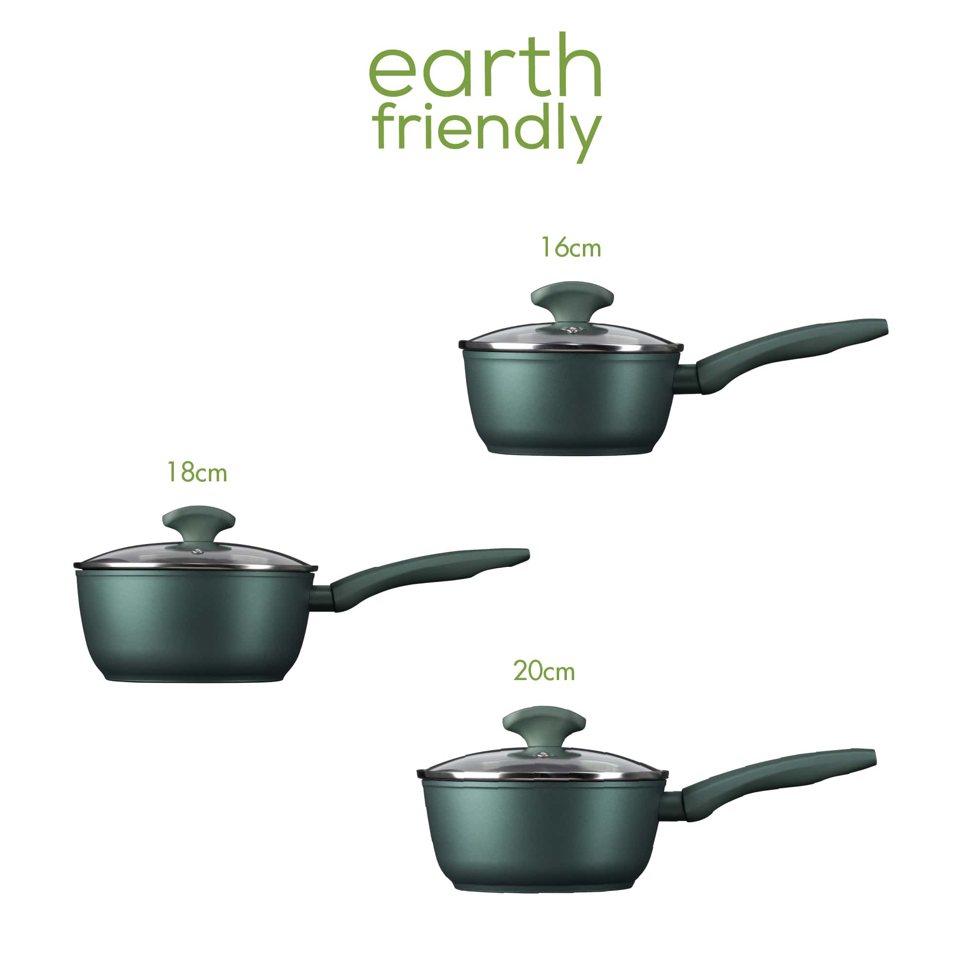 Earth Friendly 3 Piece Saucepan Set Dimensions