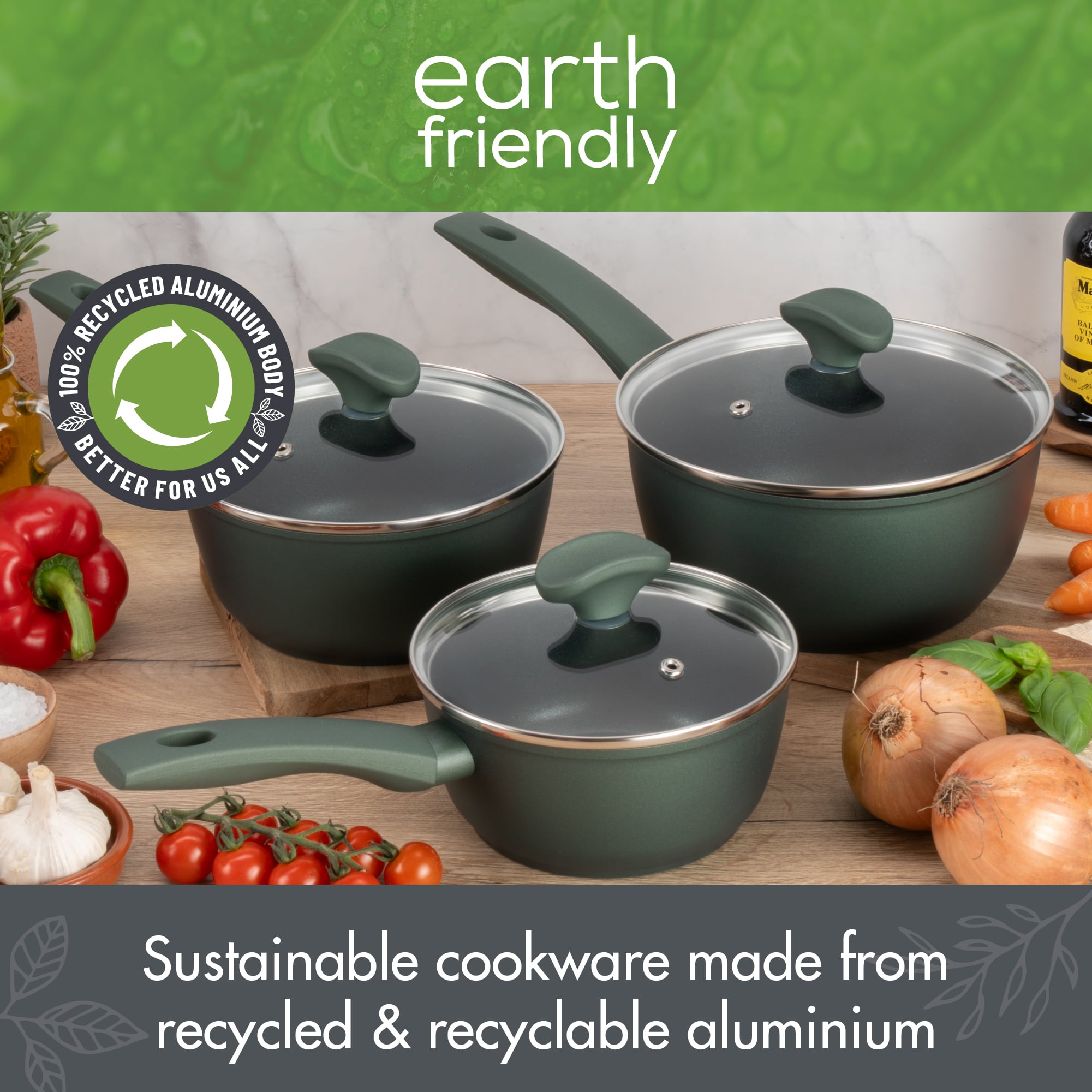 Earth Friendly 3 Piece Saucepan Set Sustainable