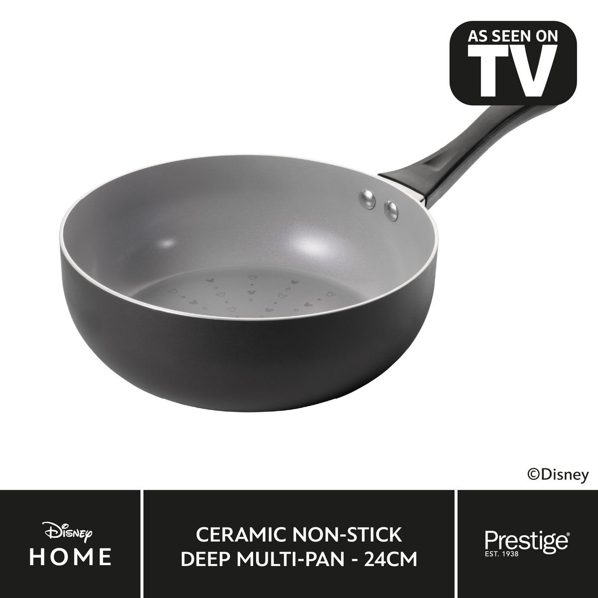 Disney Monochrome Mickey Mouse Ceramic Non Stick Deep Pan 24cm