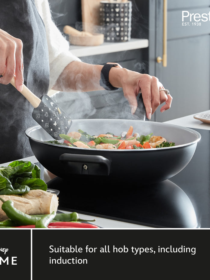 Disney Monochrome Mickey Mouse: Ceramic Non-Stick Wok & Helper Handle - 30cm