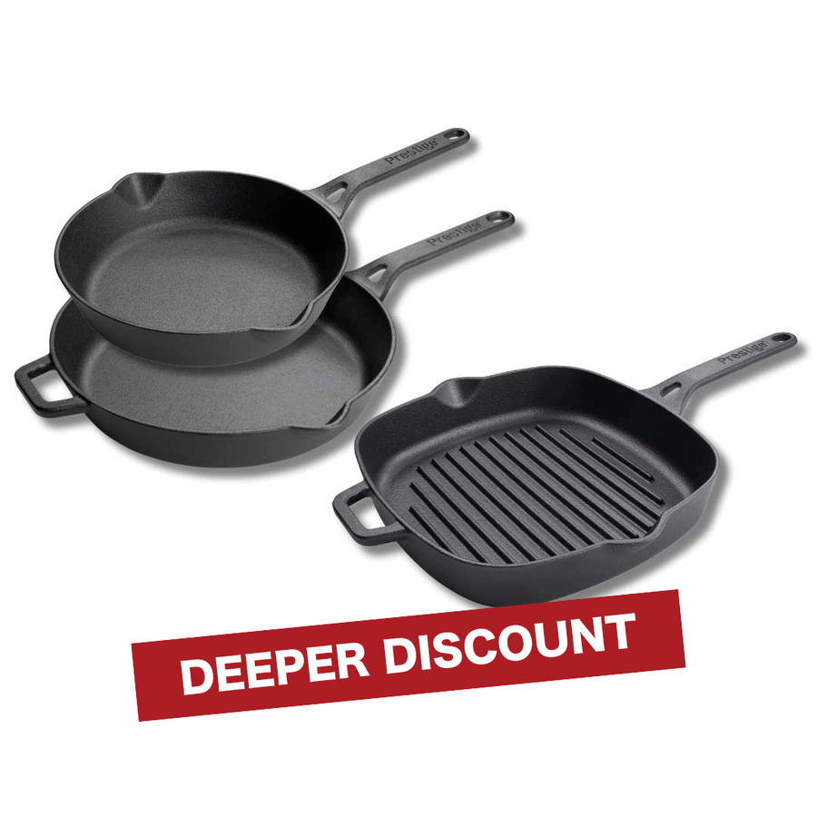 Cast Iron: Frying Pan & Grill Pan Set - 3 Pieces