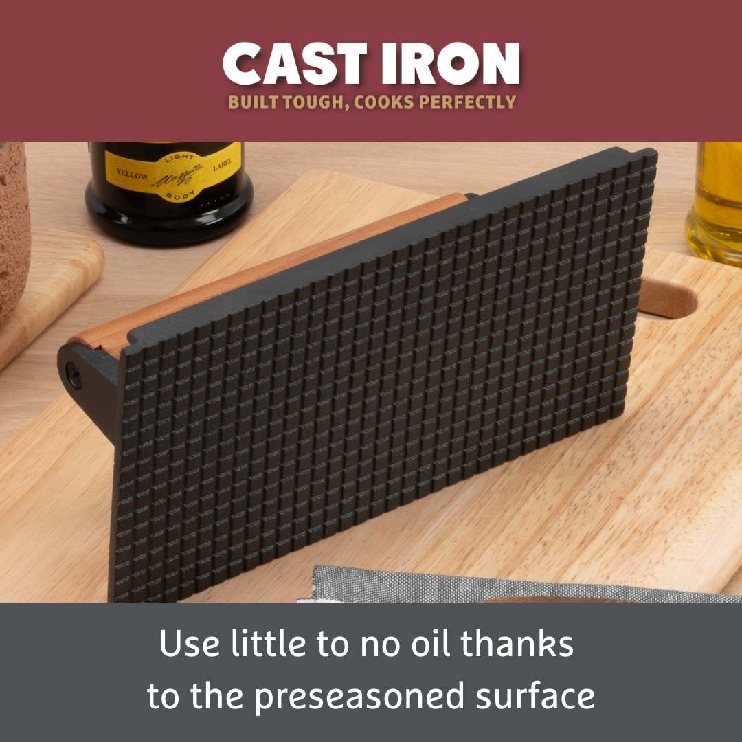 Cast Iron: Grill Burger Press No Oil Needed