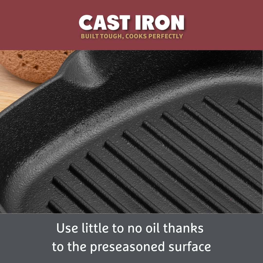 Cast Iron: Casserole & Glass Lid - 5.7L, Frying Pan & Grill Pan Set - 3 Pieces