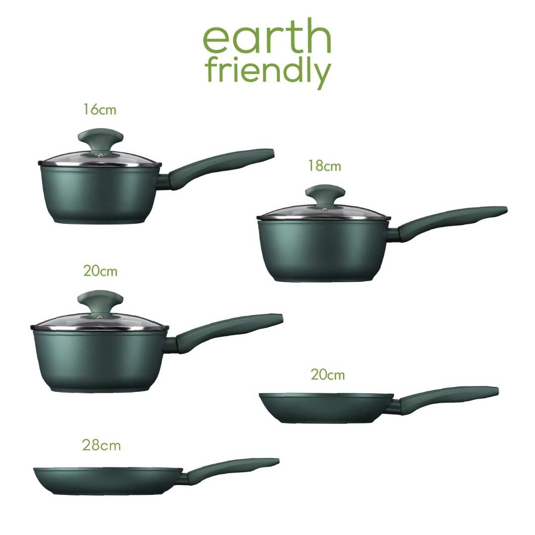 Earth Friendly: Non-Stick Induction Saucepan & Frying Pan Set - 5 Pieces