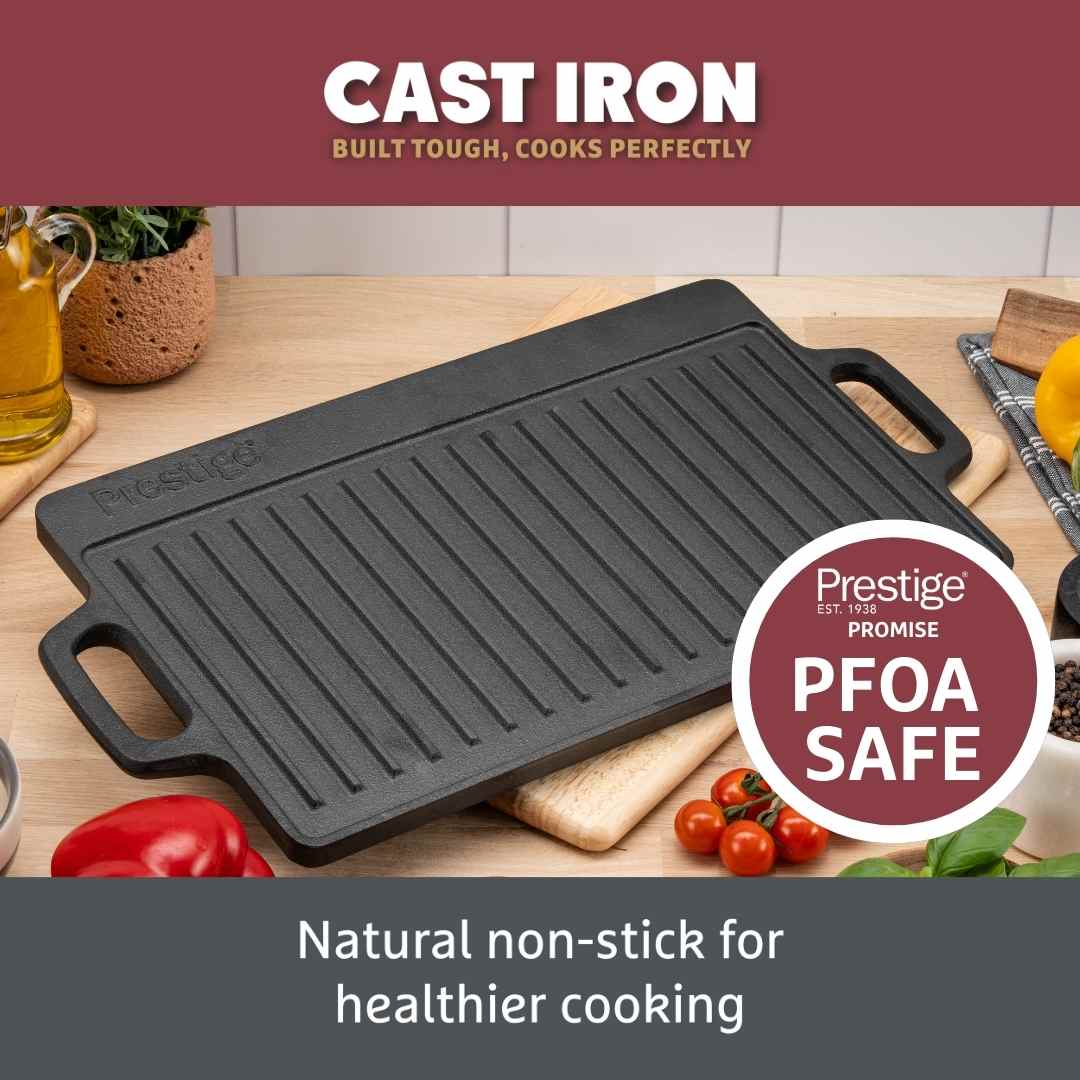 Cast Iron: Double Griddle Pan & Burger Grill Press - 2 Pieces