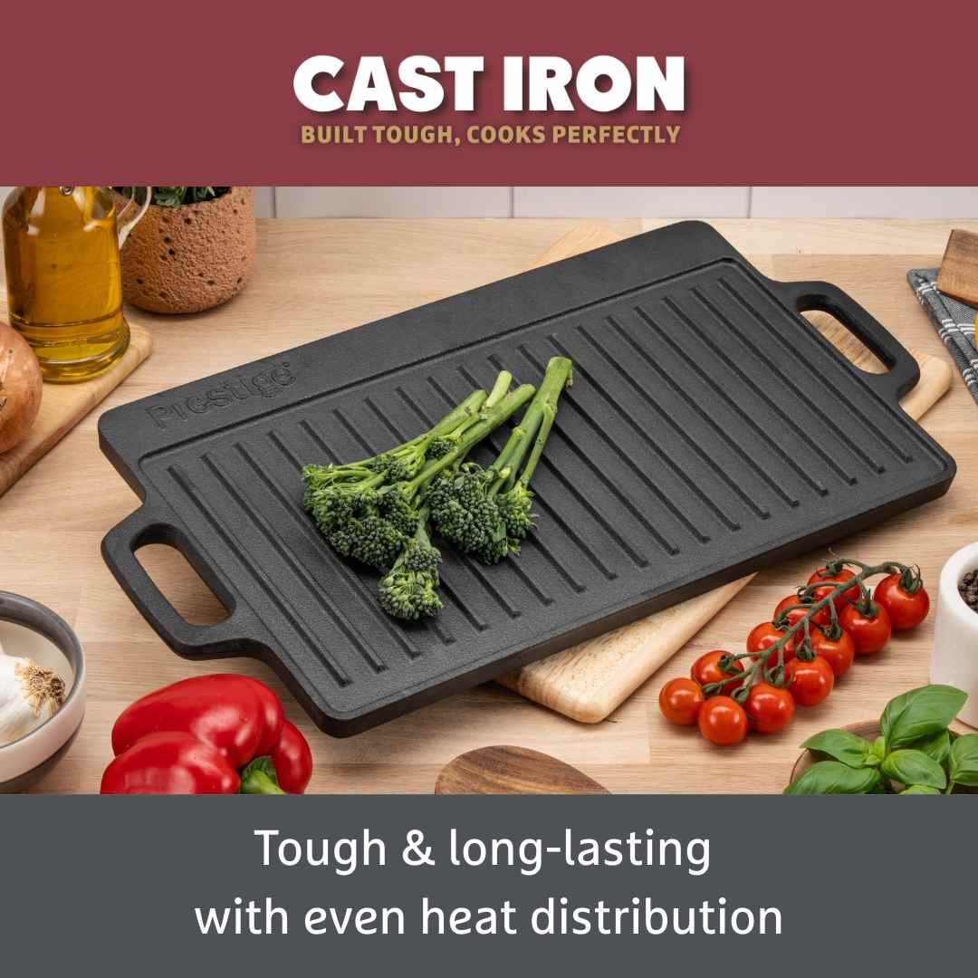 Cast Iron: Double Griddle Pan & Burger Grill Press - 2 Pieces