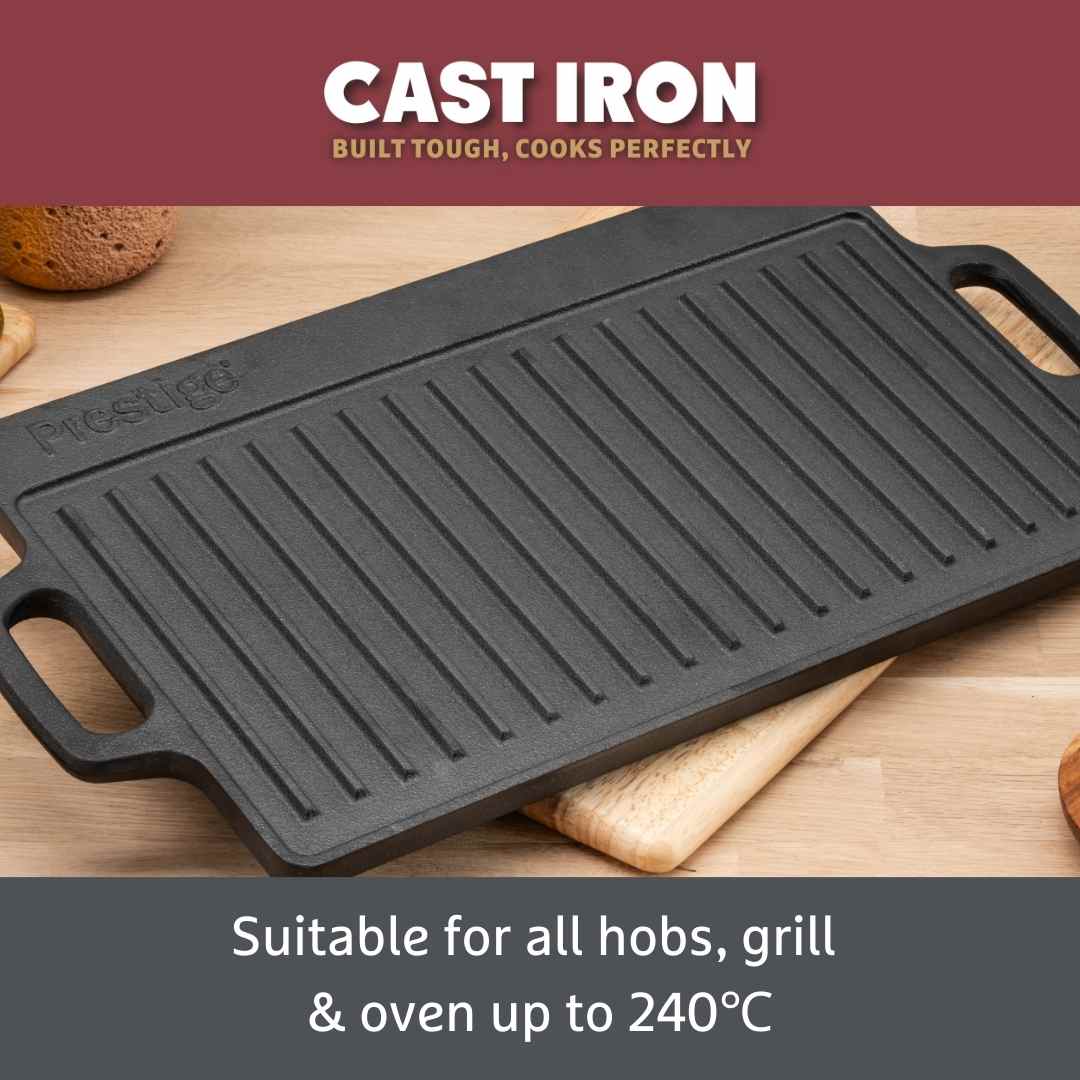 Cast Iron: Double Griddle Pan & Burger Grill Press - 2 Pieces