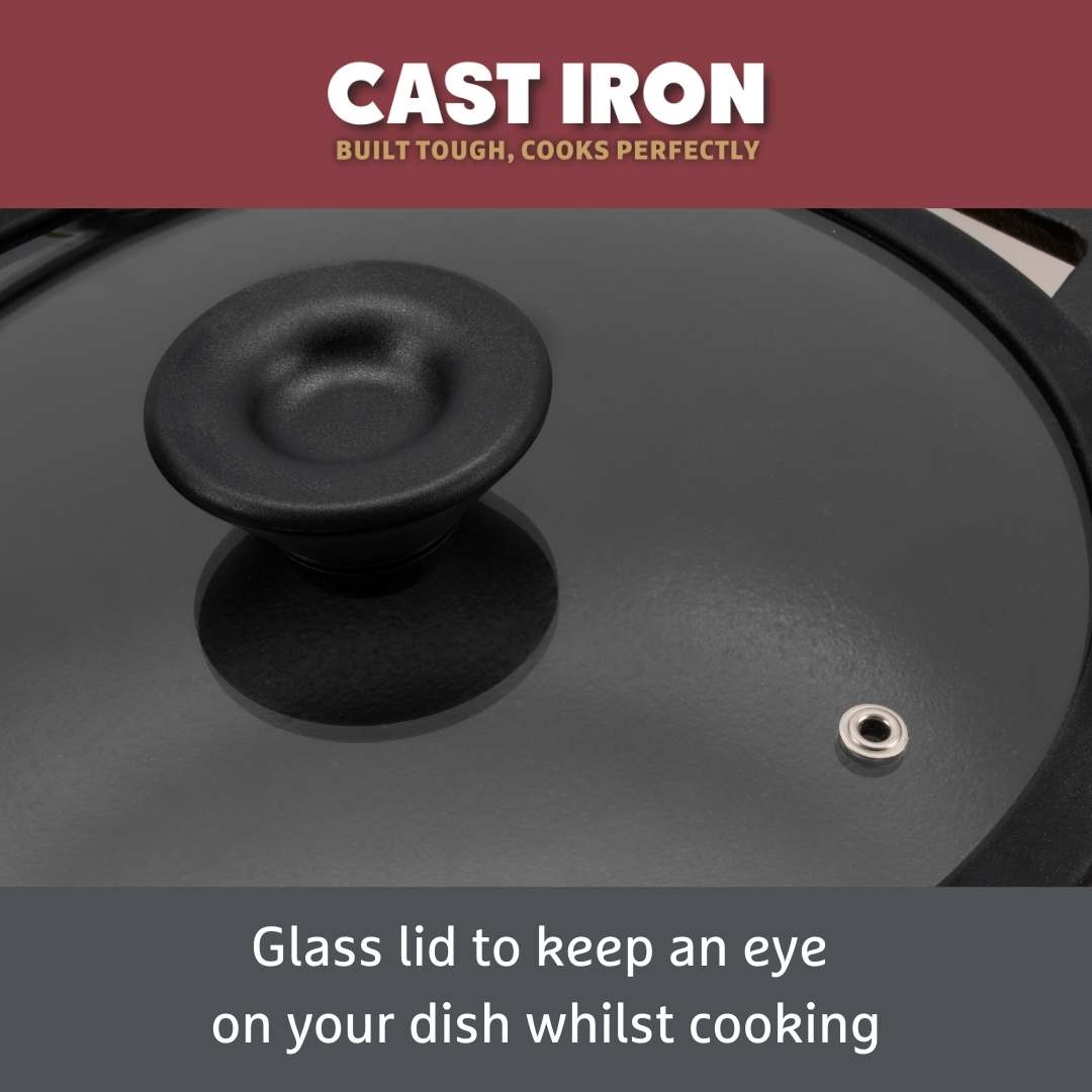 Cast Iron: Casserole & Glass Lid - 5.7L, Frying Pan & Grill Pan Set - 3 Pieces