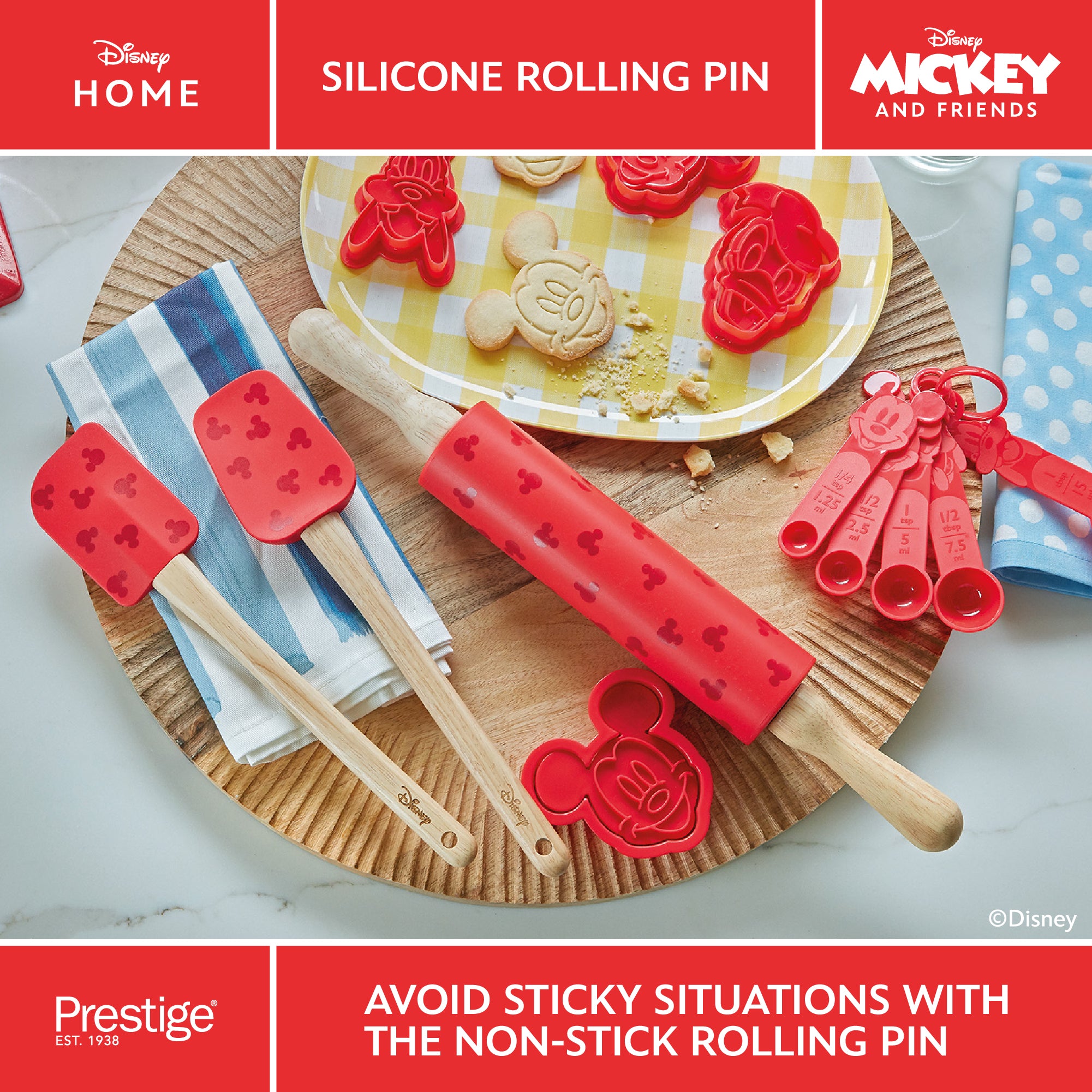 Prestige New Disney Bake with Mickey Mouse Measuring Spoons Sets - Nesting  5 Piece Set, ¼ Tsp to 1 Tbsp, Dishwasher Safe Measuring Spoons