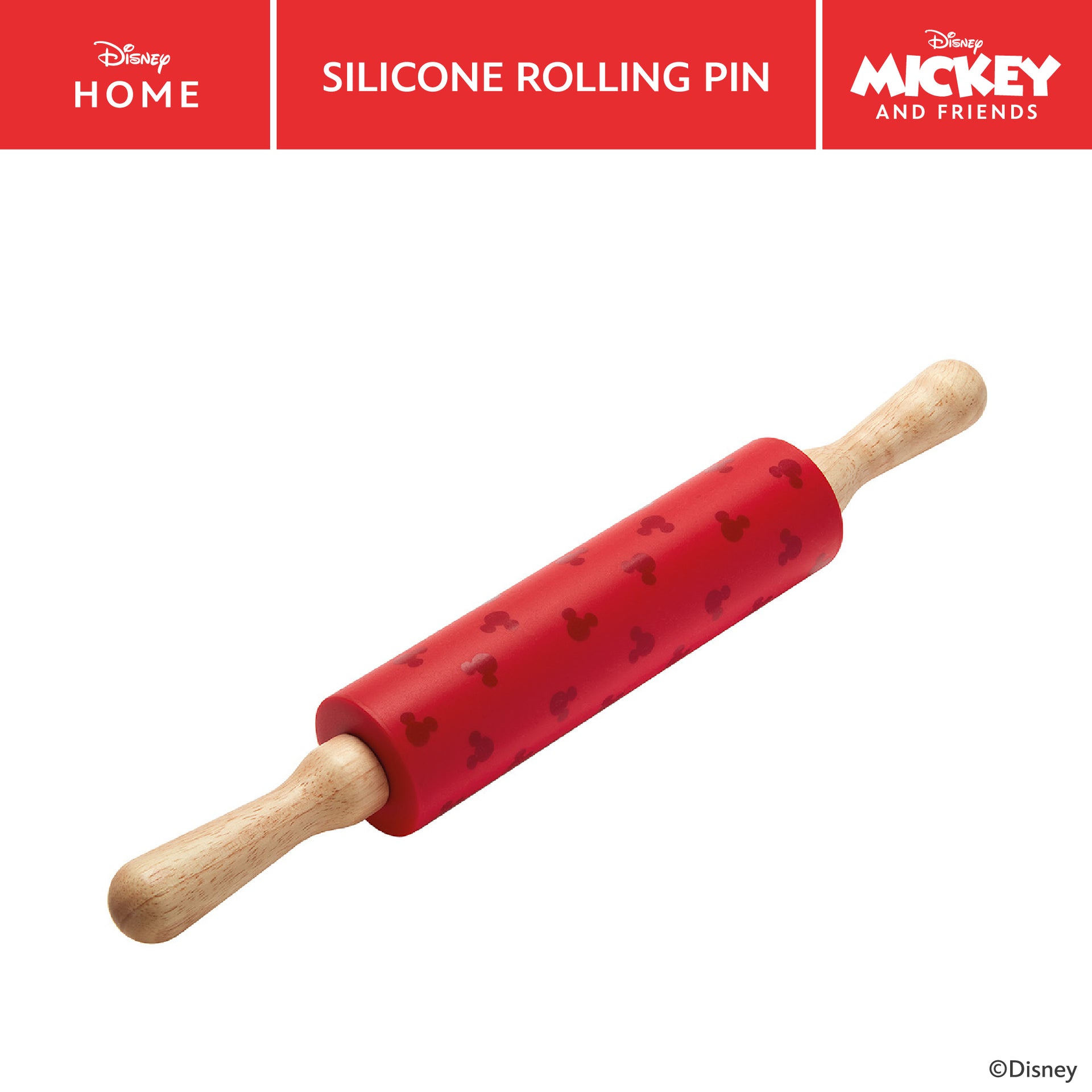 Disney Bake Mickey Silicone Rolling Pin Wooden Handles
