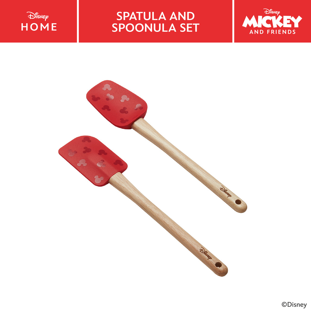 Disney Bake Mickey Silicone Spatula Set 2 Wooden Handles