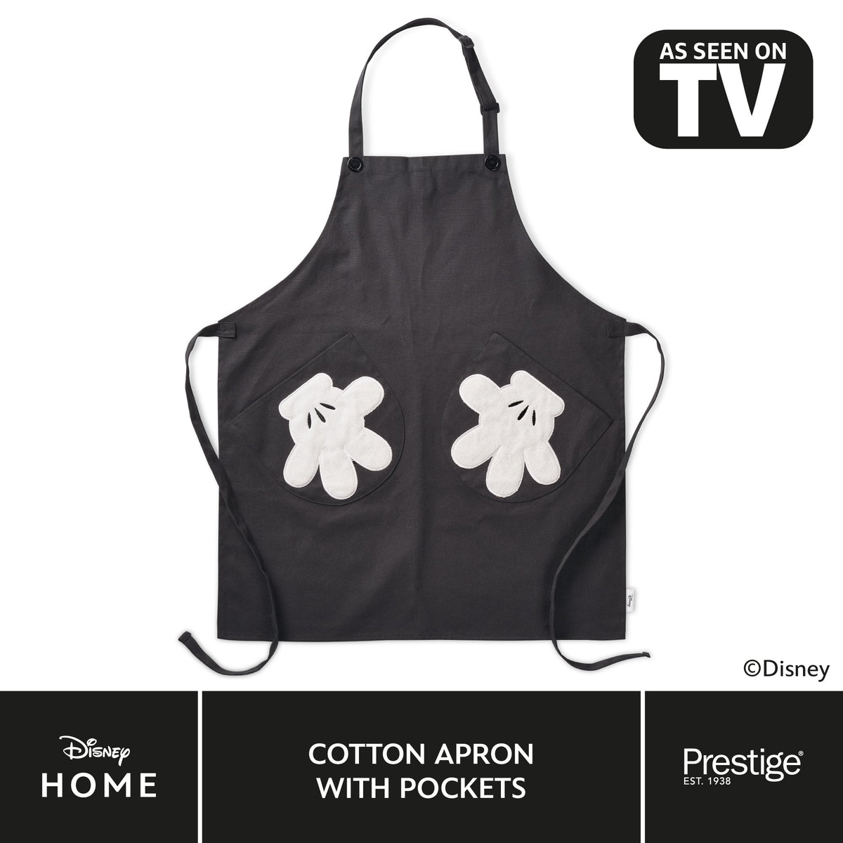 Disney Monochrome Mickey Mouse Cotton Apron & Pockets