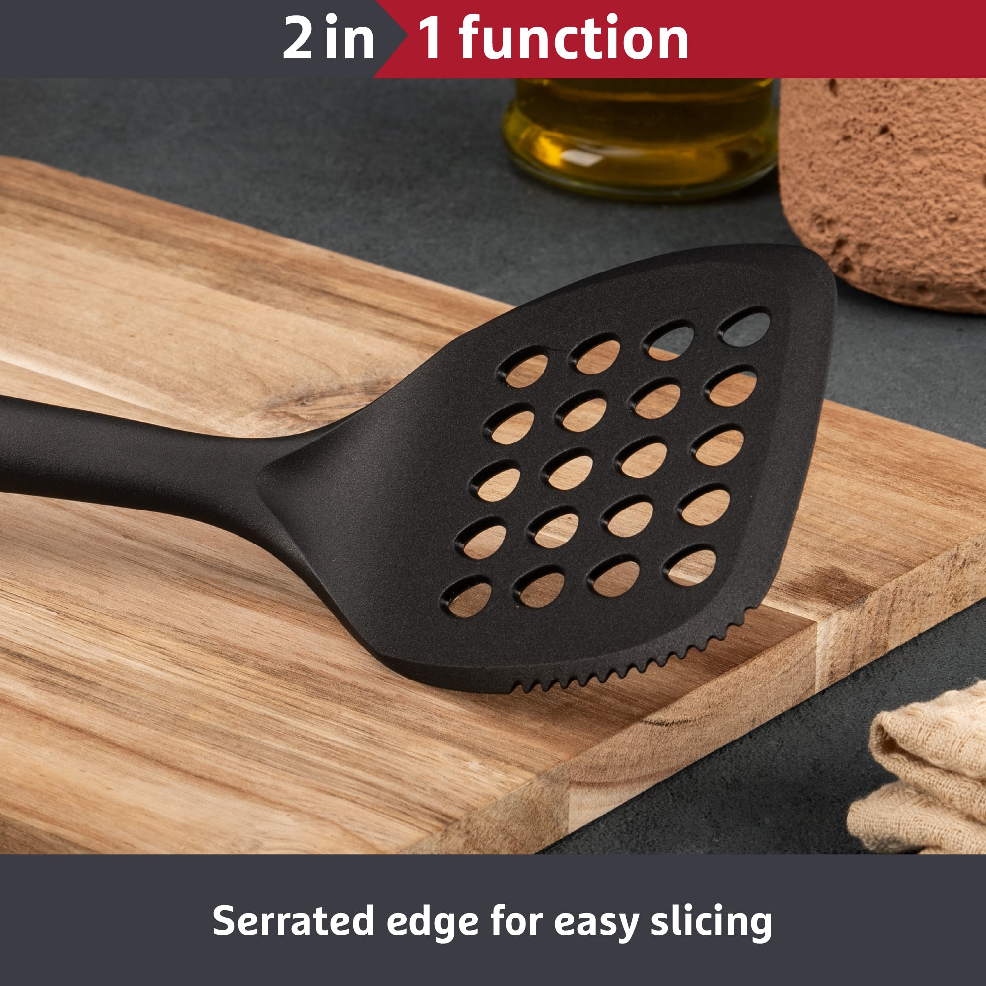 Prestige 2-in-1 Kitchen Tools - Slotted Turner Serrated Edge