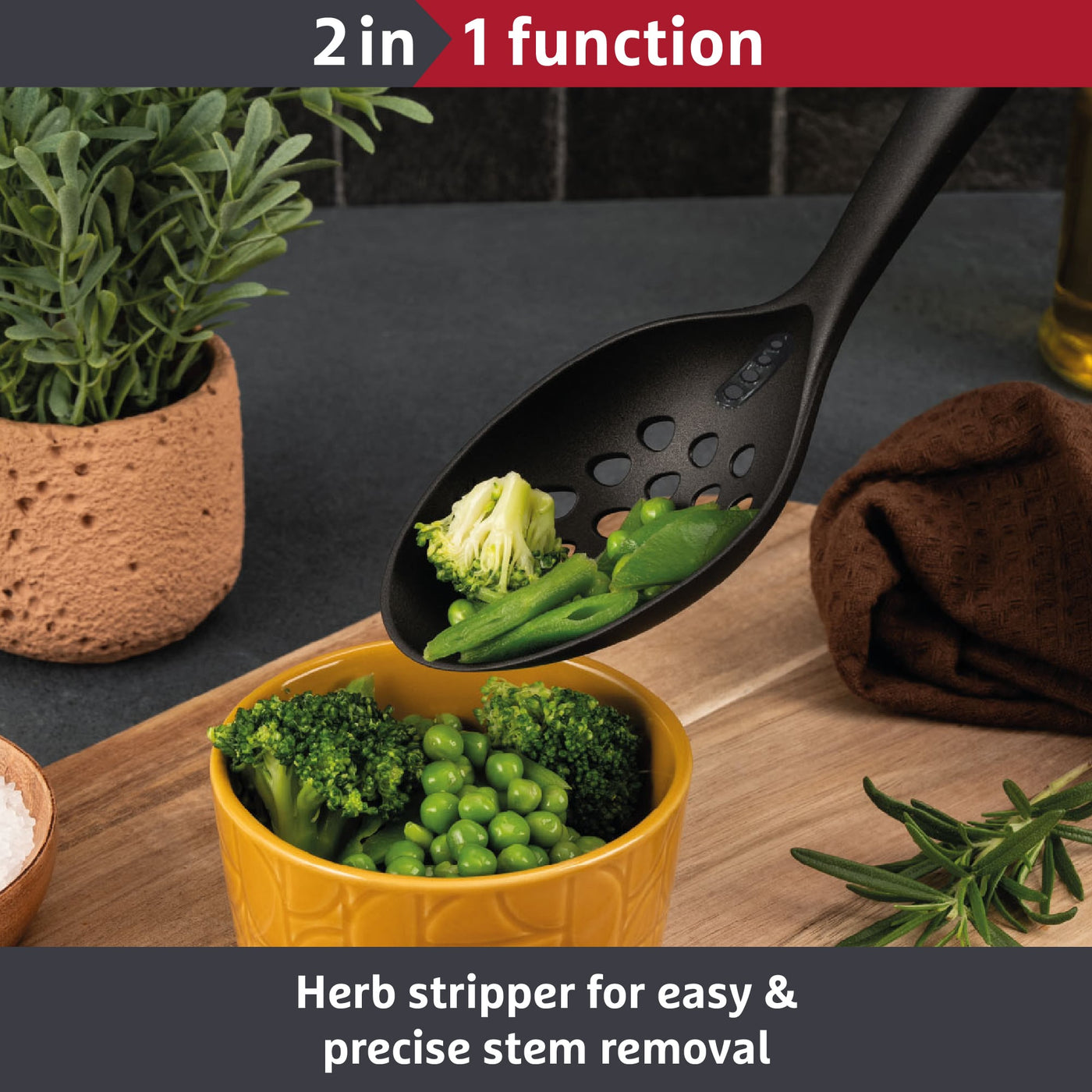 2-In-1 Kitchen Tools - Slotted Spoon Herb Stripper