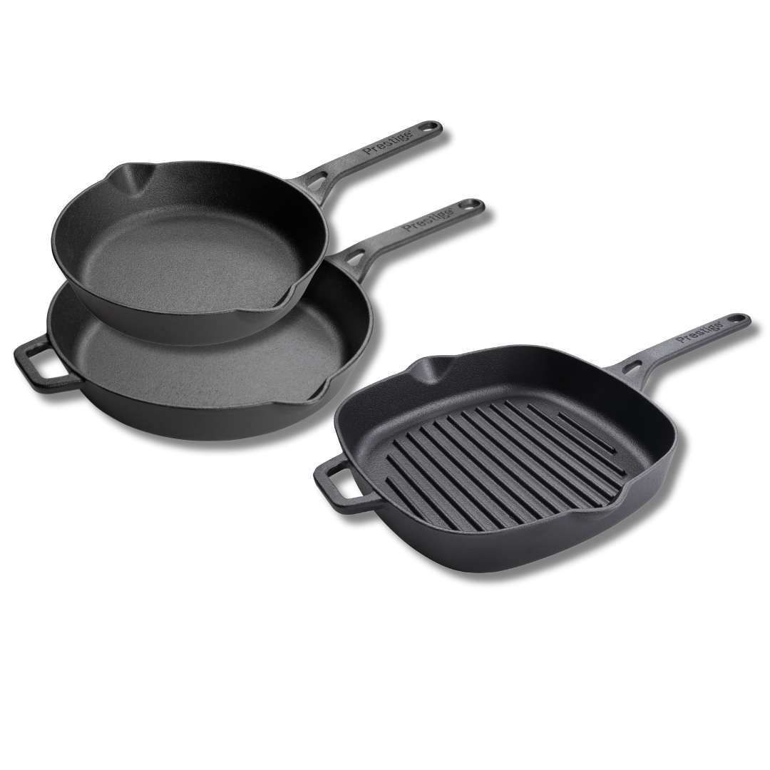 Cast Iron: Frying Pan & Grill Pan Set - 3 Pieces