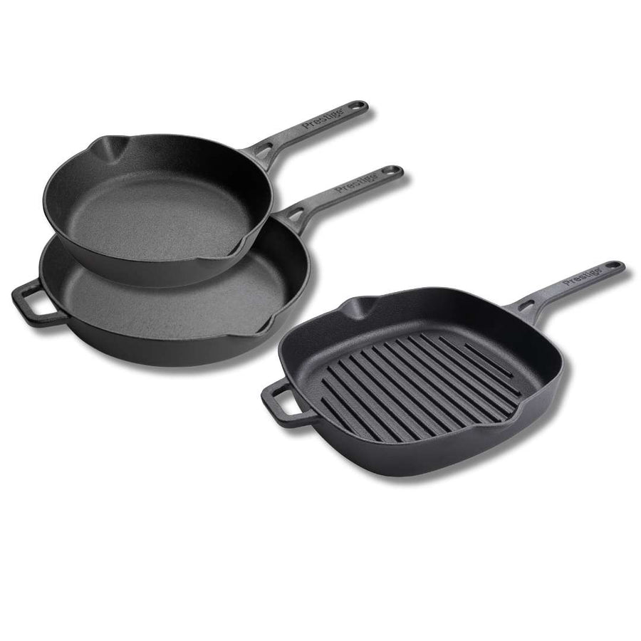 Cast Iron: Frying Pan & Grill Pan Set - 3 Pieces