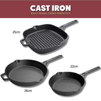 Cast Iron: Frying Pan & Grill Pan Set - 3 Pieces