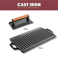 Cast Iron: Double Griddle Pan & Burger Grill Press - 2 Pieces