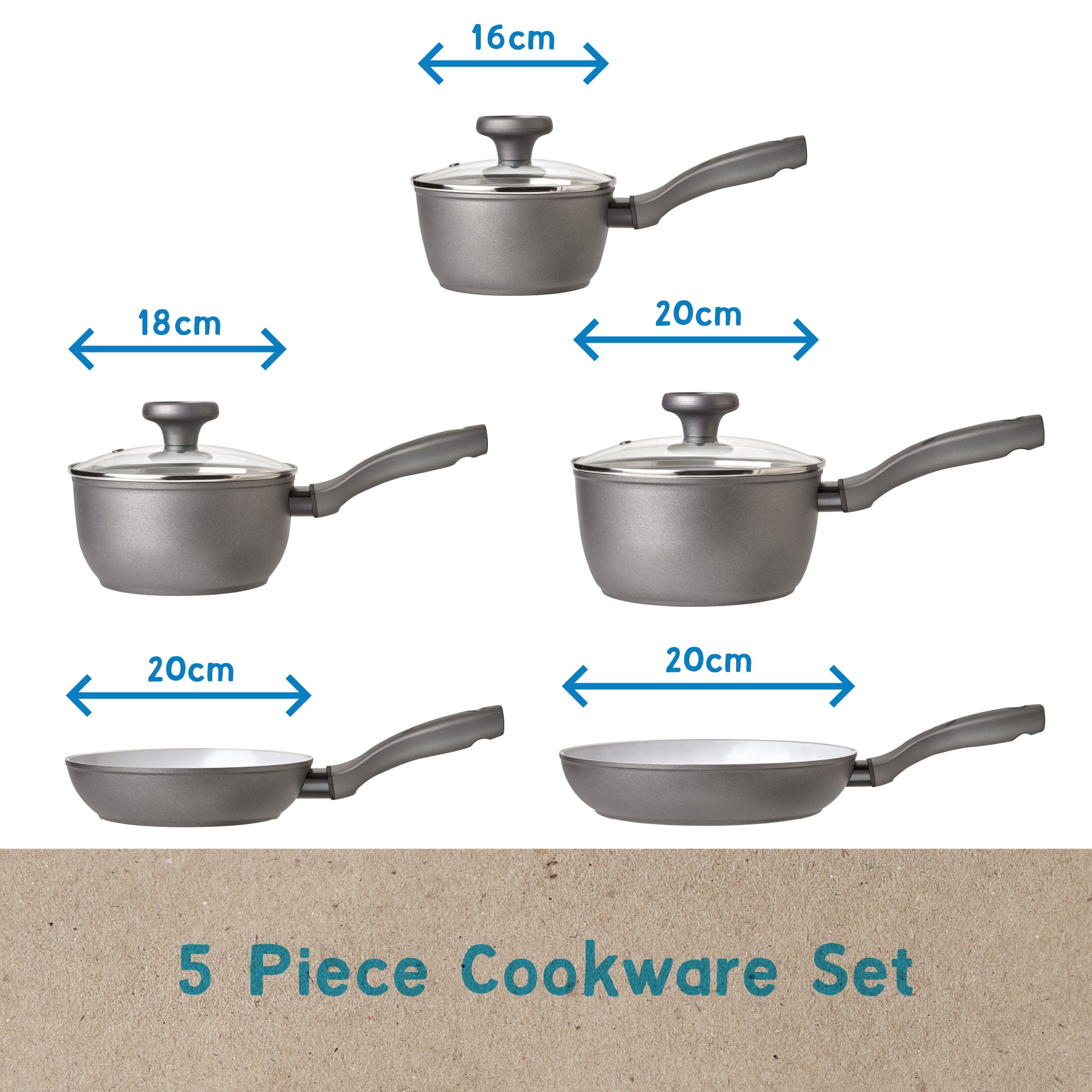 Earth Pan: Ceramic Non-Stick Saucepan & Frying Pan Set - 5 Piece