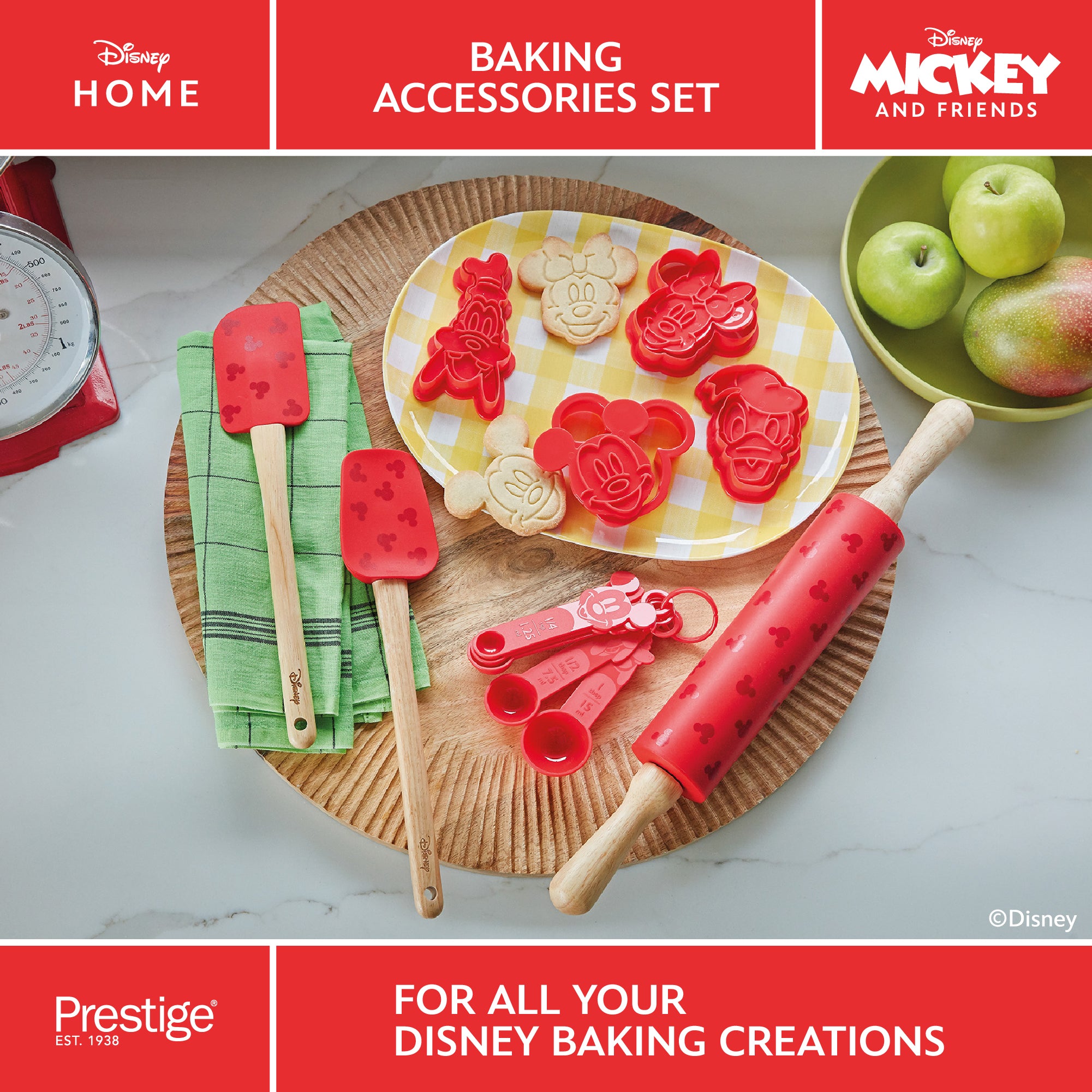 Prestige New Disney Bake with Mickey Mouse Measuring Spoons Sets - Nesting  5 Piece Set, ¼ Tsp to 1 Tbsp, Dishwasher Safe Measuring Spoons