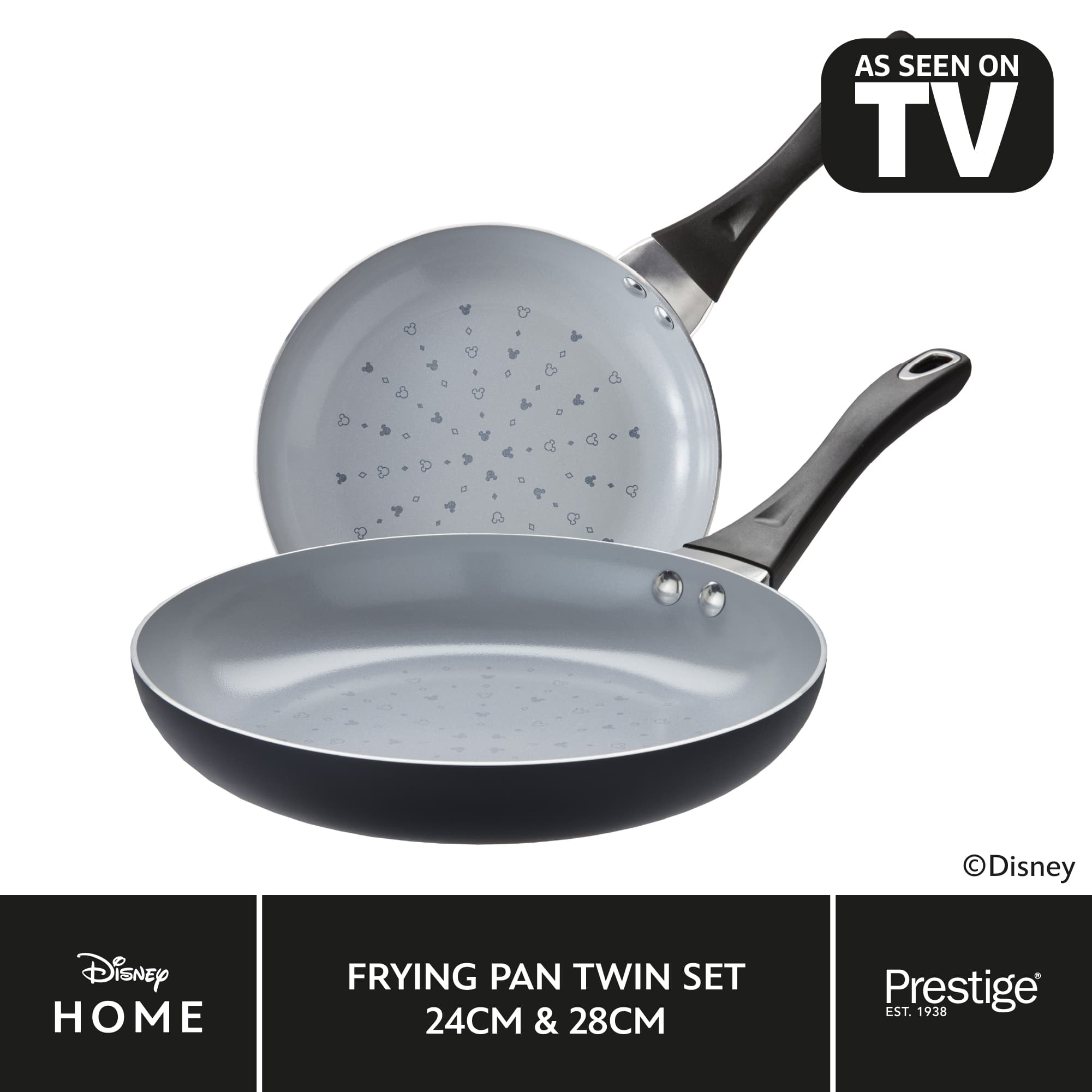Disney Monochrome Mickey Mouse Ceramic Non Stick Frying Pans Twin Pack