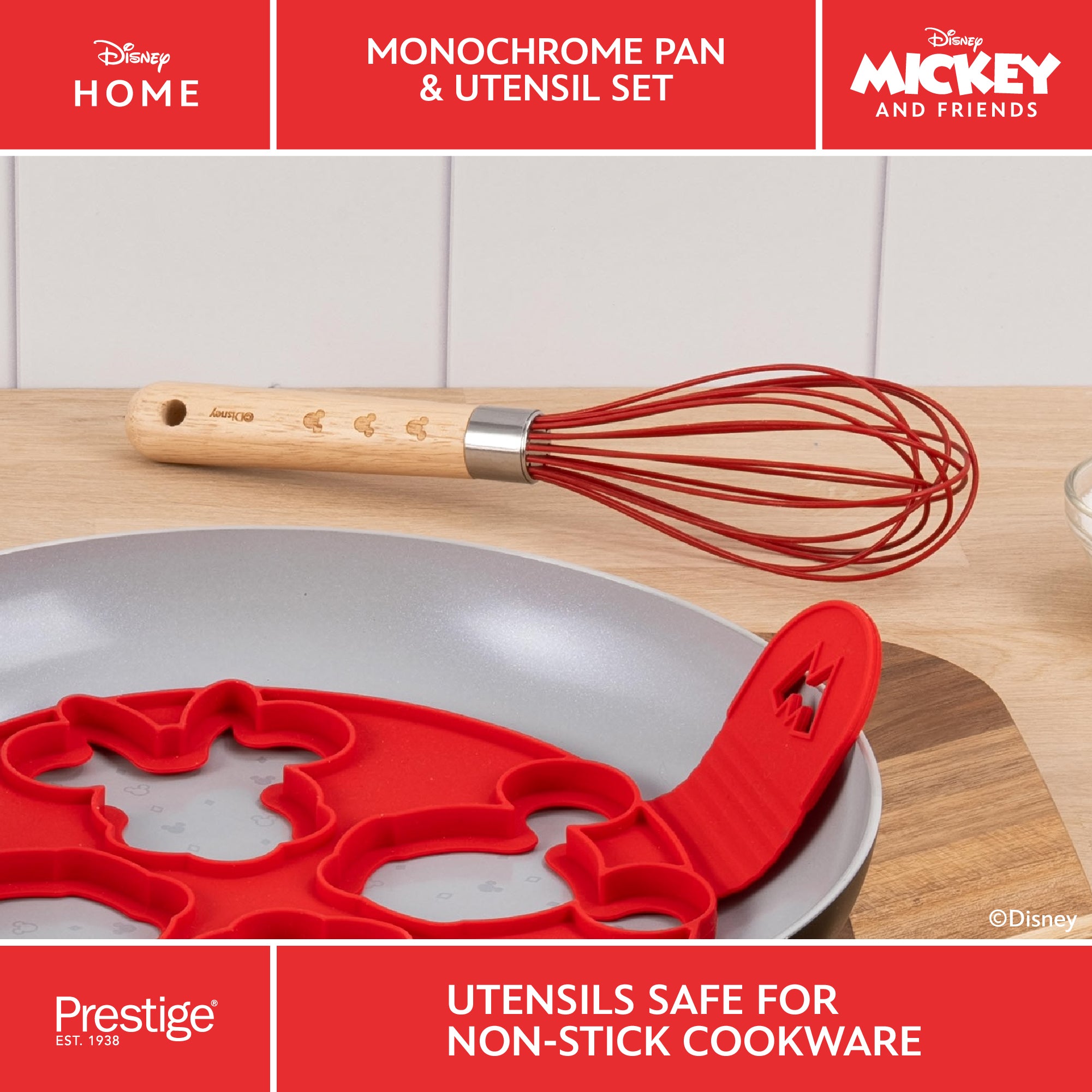 Disney Monochrome Ceramic Non-Stick Pancake Pan & Utensil Set