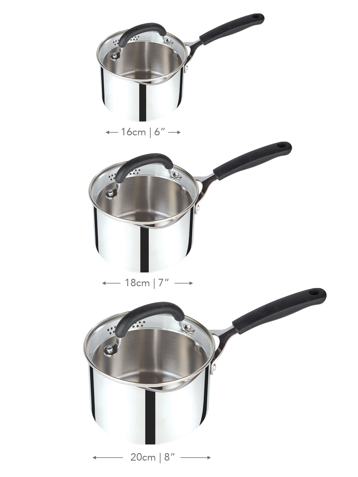 Made to Last: Stainless Steel Saucepan & Straining Lid - 3 Piece Set
