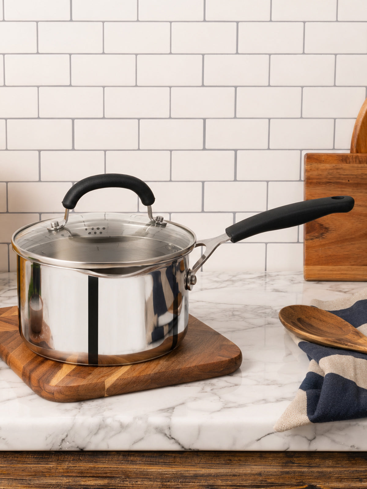 Made to Last: Stainless Steel Saucepan & Straining Lid - 3 Piece Set