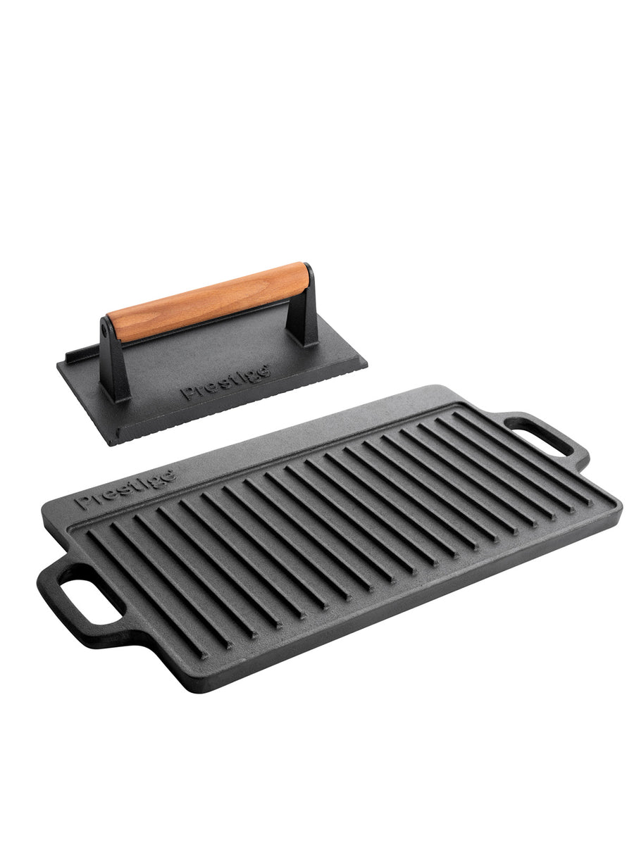 Cast Iron: Double Griddle Pan & Burger Grill Press - 2 Pieces