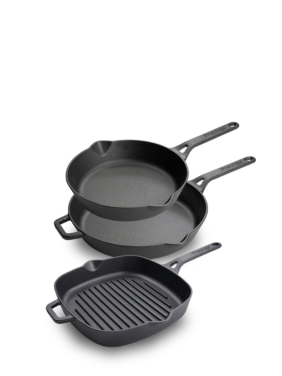 Cast Iron: Frying Pan & Grill Pan Set - 3 Pieces