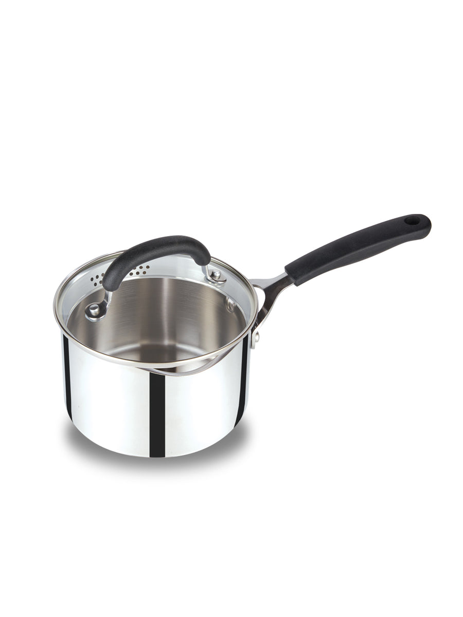 Made to Last: Stainless Steel Saucepan & Straining Lid - 3 Sizes: 16cm, 18cm and 20cm