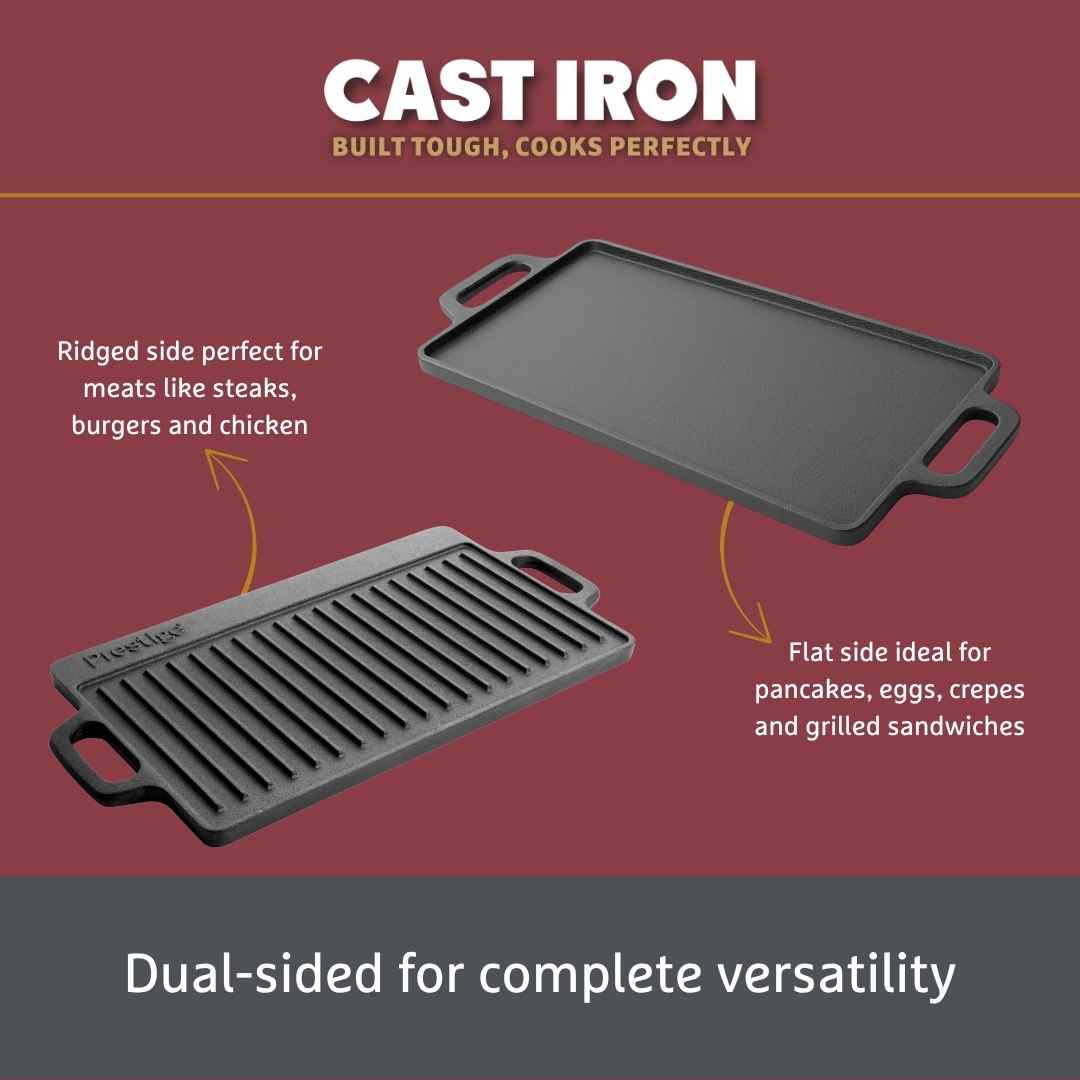 Cast Iron: Double Griddle Pan & Burger Grill Press - 2 Pieces