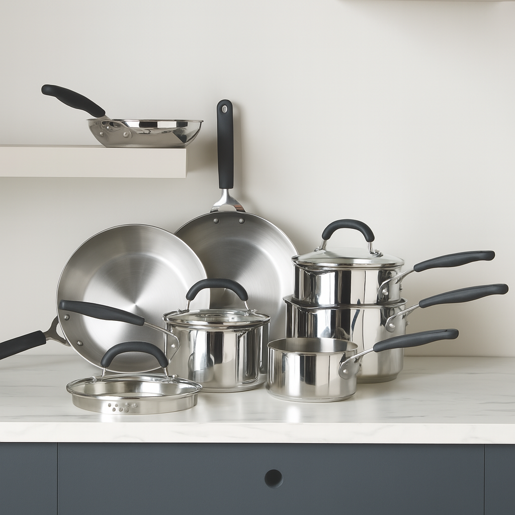 Made to Last: Stainless Steel Frying Pan and Saucepan Set - 5 Piece