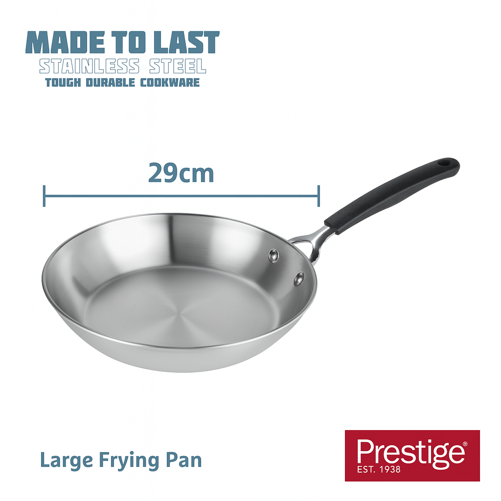 Made to Last: Stainless Steel Frying Pan - 3 Sizes: 21cm/25cm/29cm