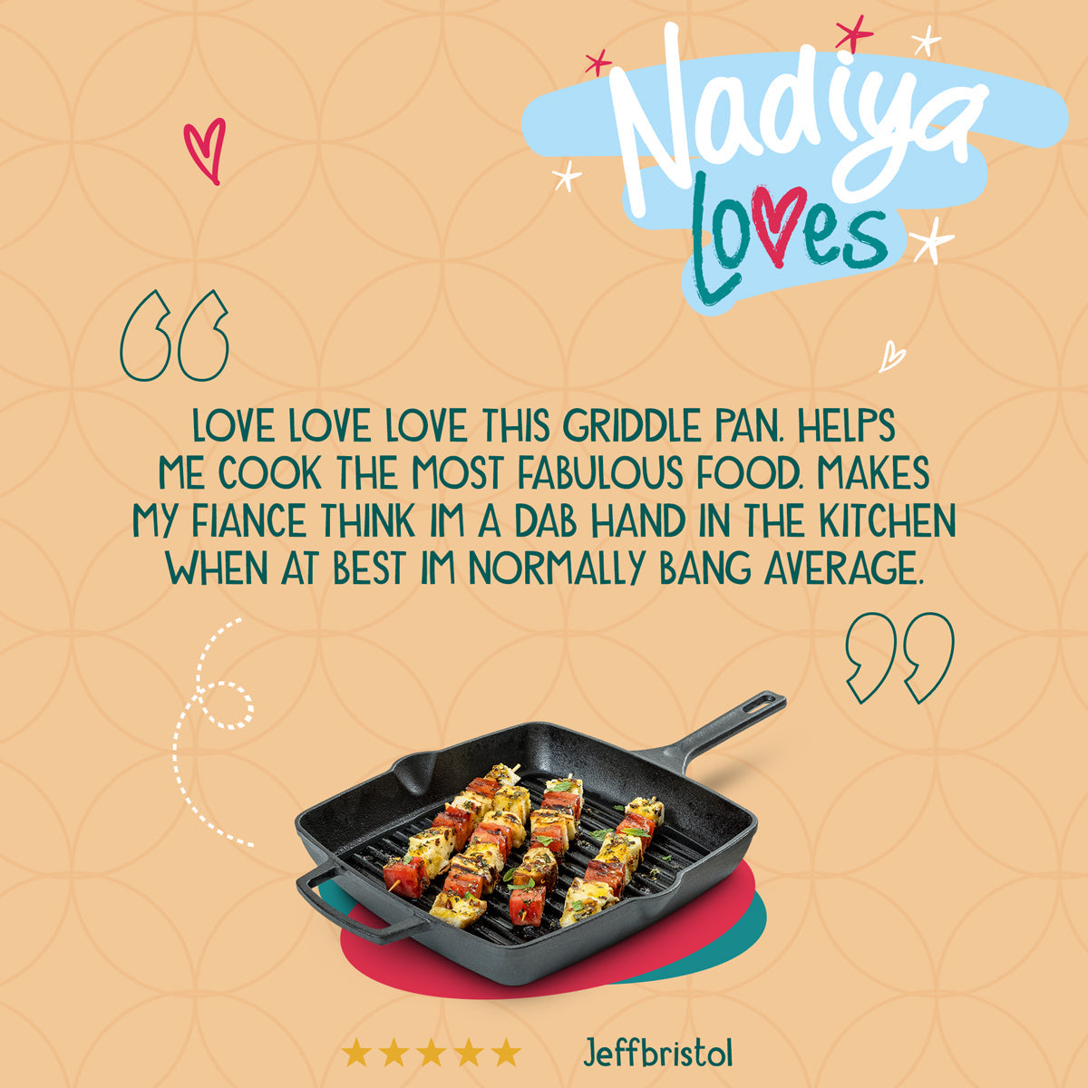 Nadiya Hussain Cast Iron Square Grill Pan & Free Schwartz Kicking Kebabs Spice Kit