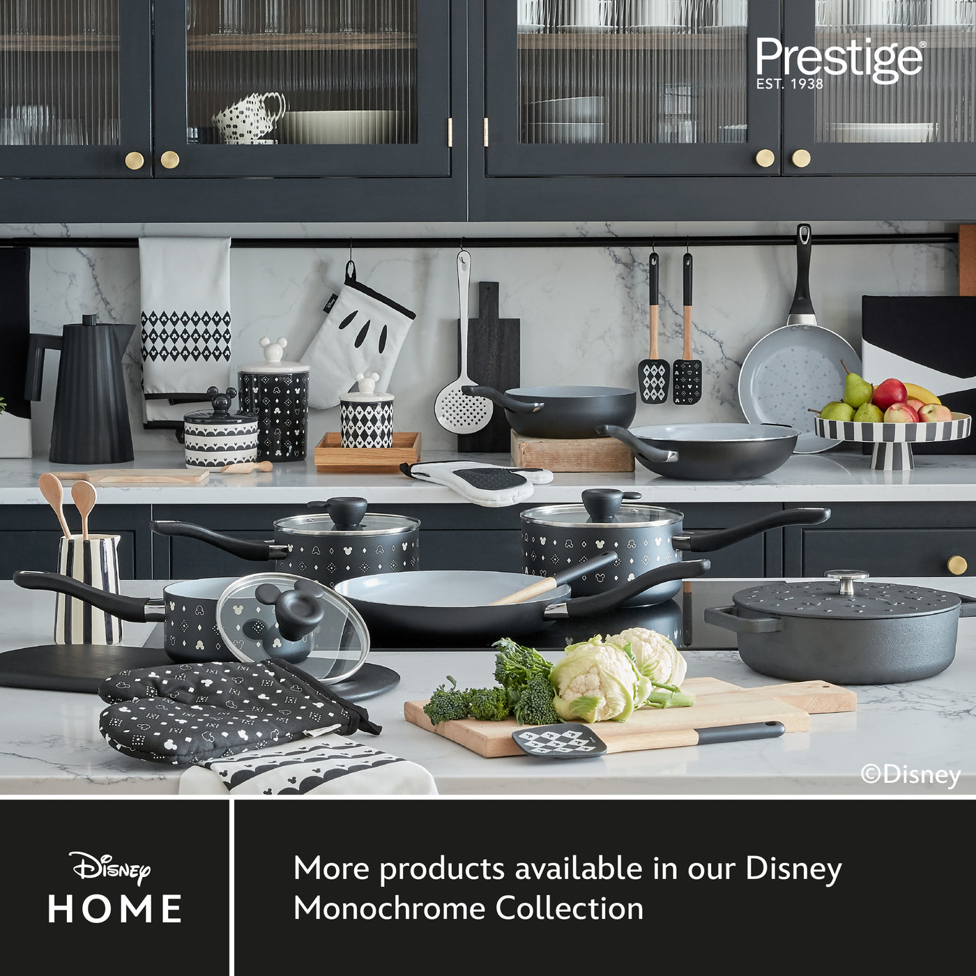 Disney Monochrome Mickey Mouse: Ceramic Non-Stick Saucepans Lids