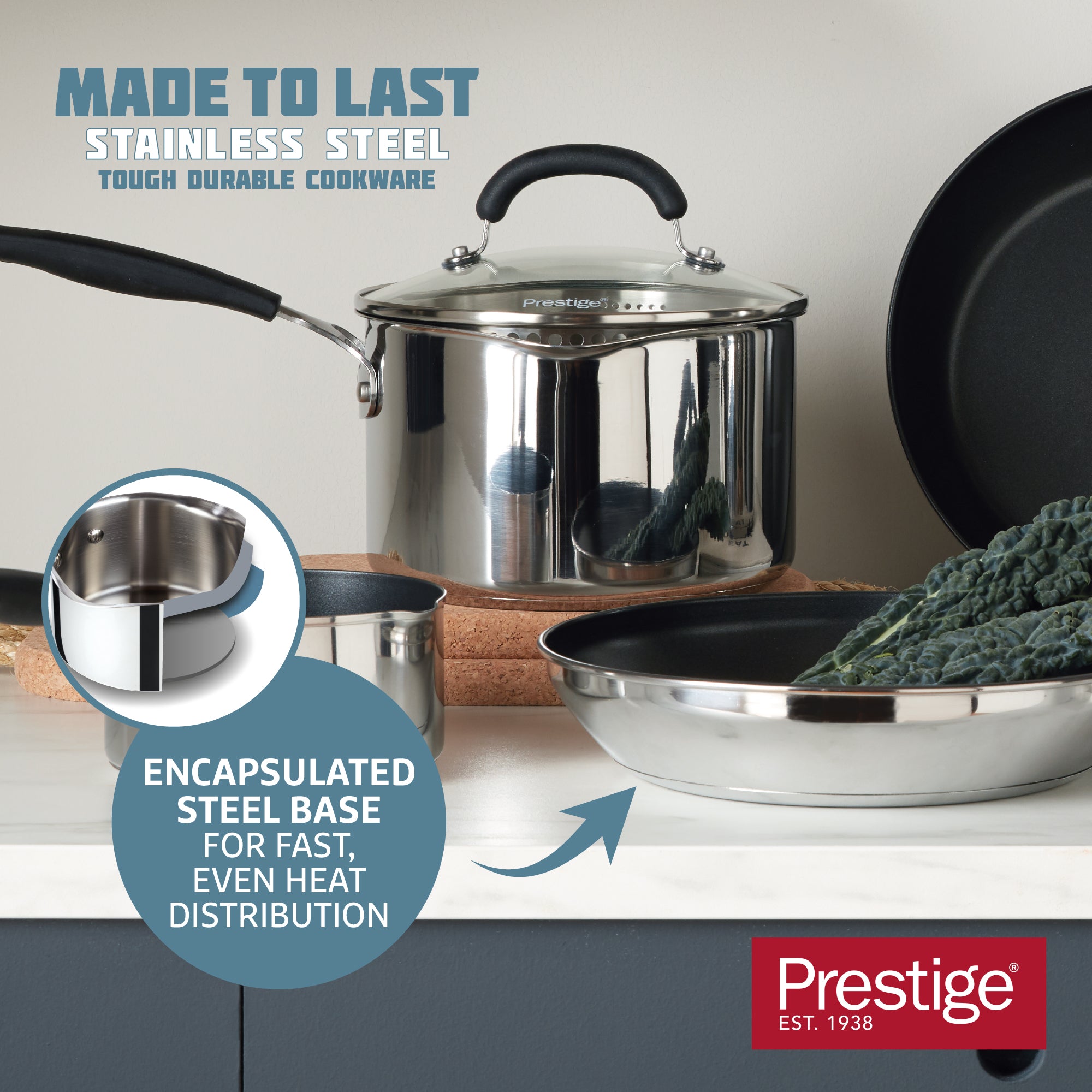Made to Last: Stainless Steel Frying Pan Stockpot and Saucepan Set - 6 Piece