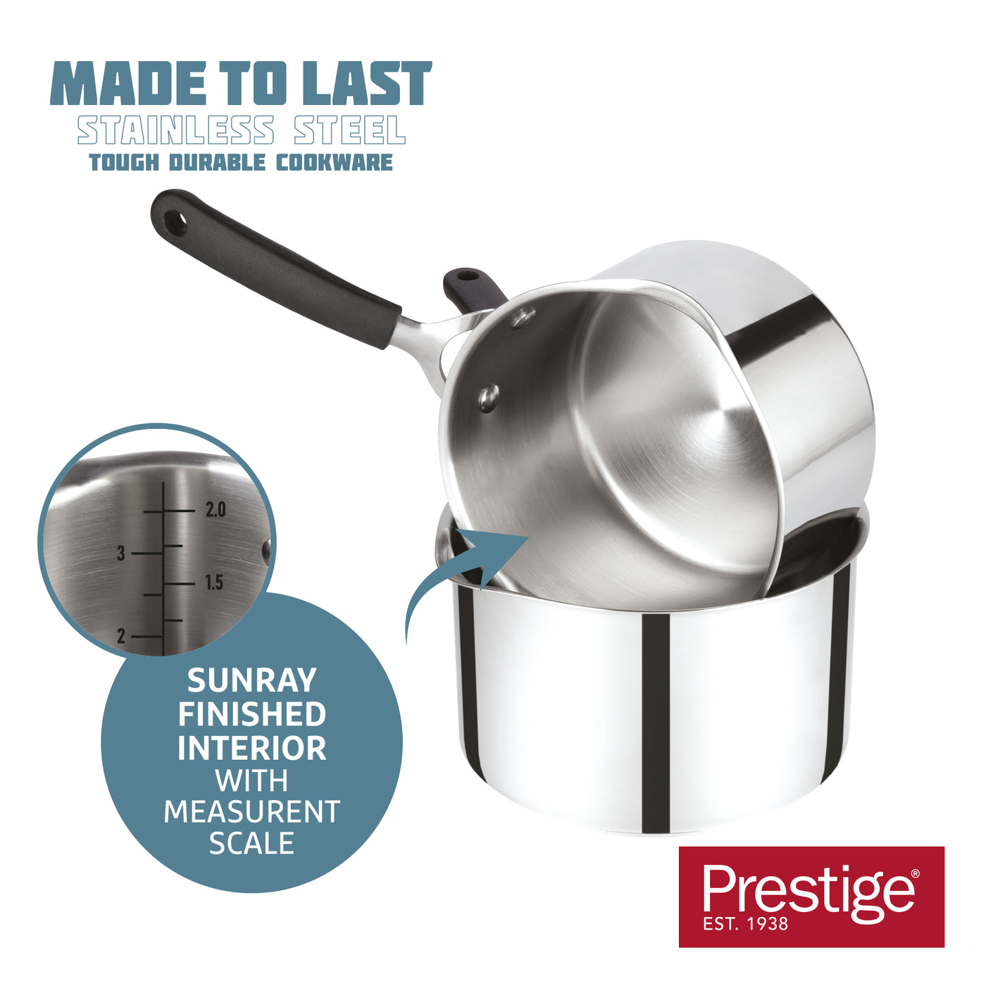 Made to Last: Stainless Steel Frying Pan and Saucepan Set - 5 Piece