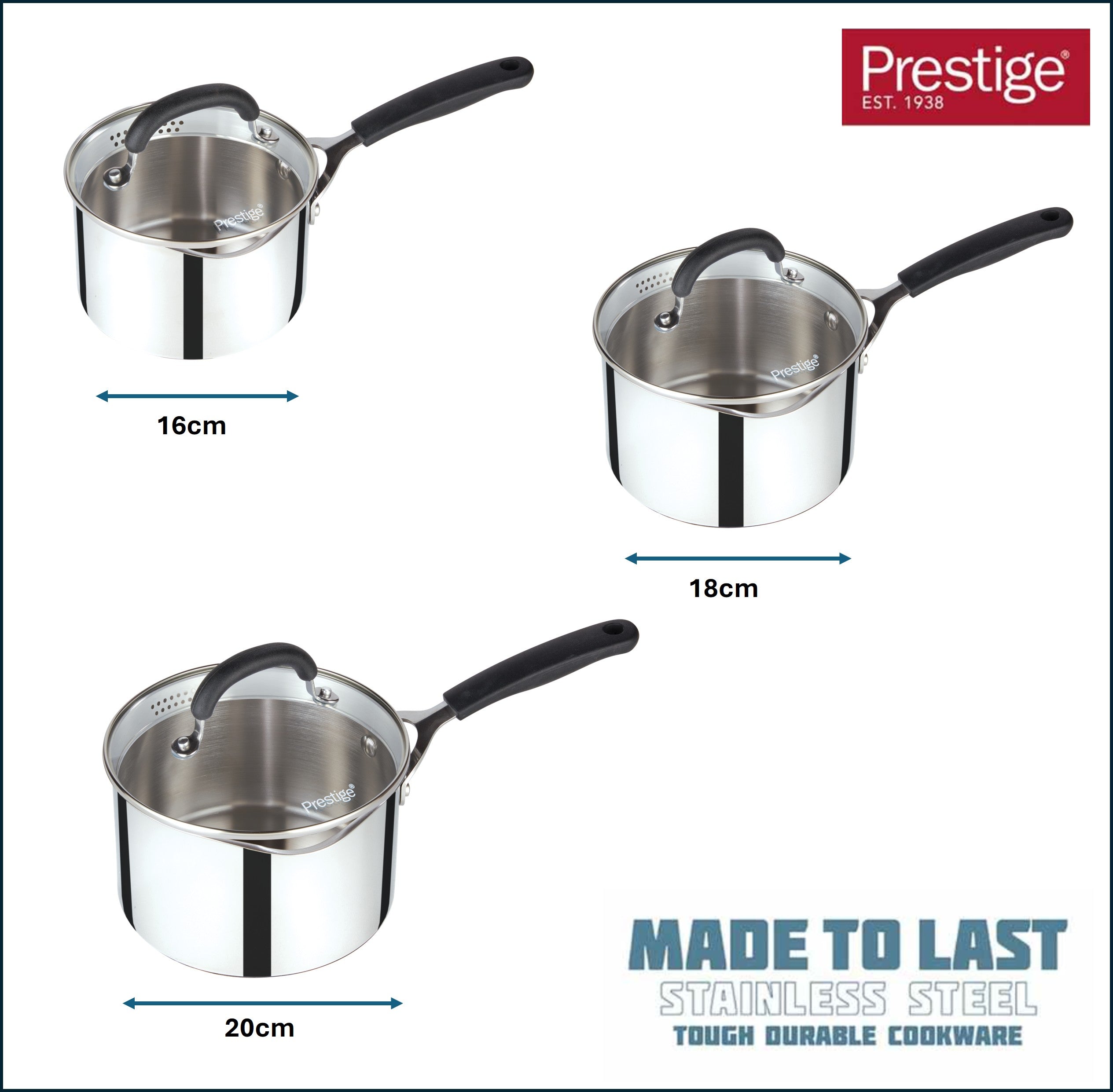 Made to Last: Stainless Steel Saucepan & Straining Lid - 3 Piece Set