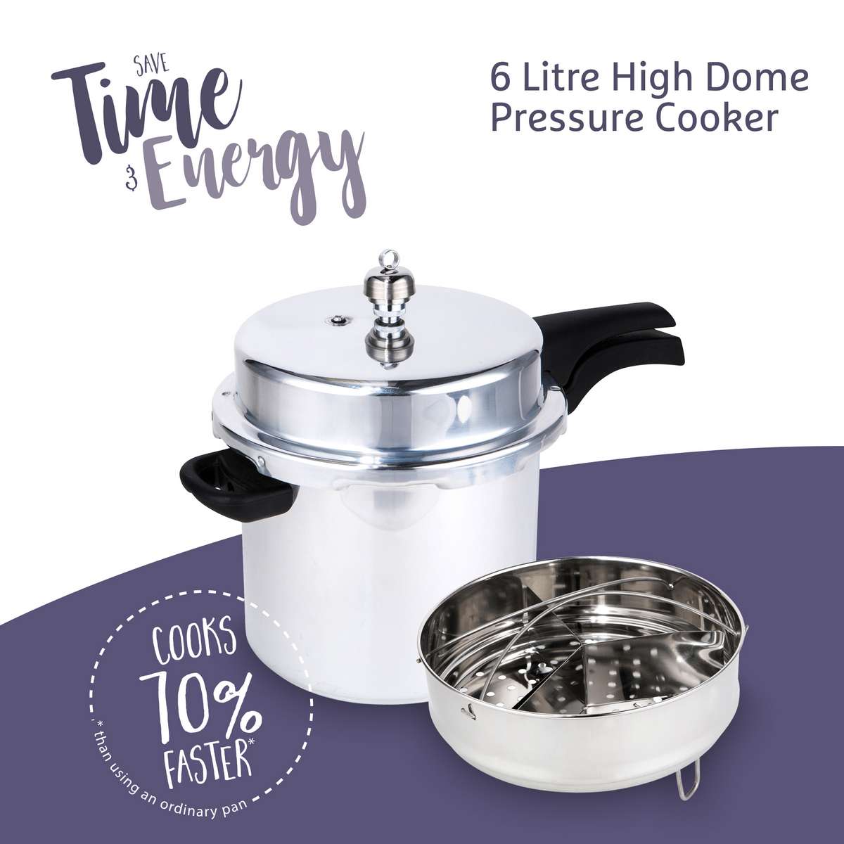 Iconic High Dome Aluminium Pressure Cooker 6 Litre