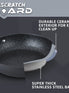 Scratch resistant frying pan from Prestige has a ceramic extrior for easy clean up, and a super thick stainless steel base for fast, even heating