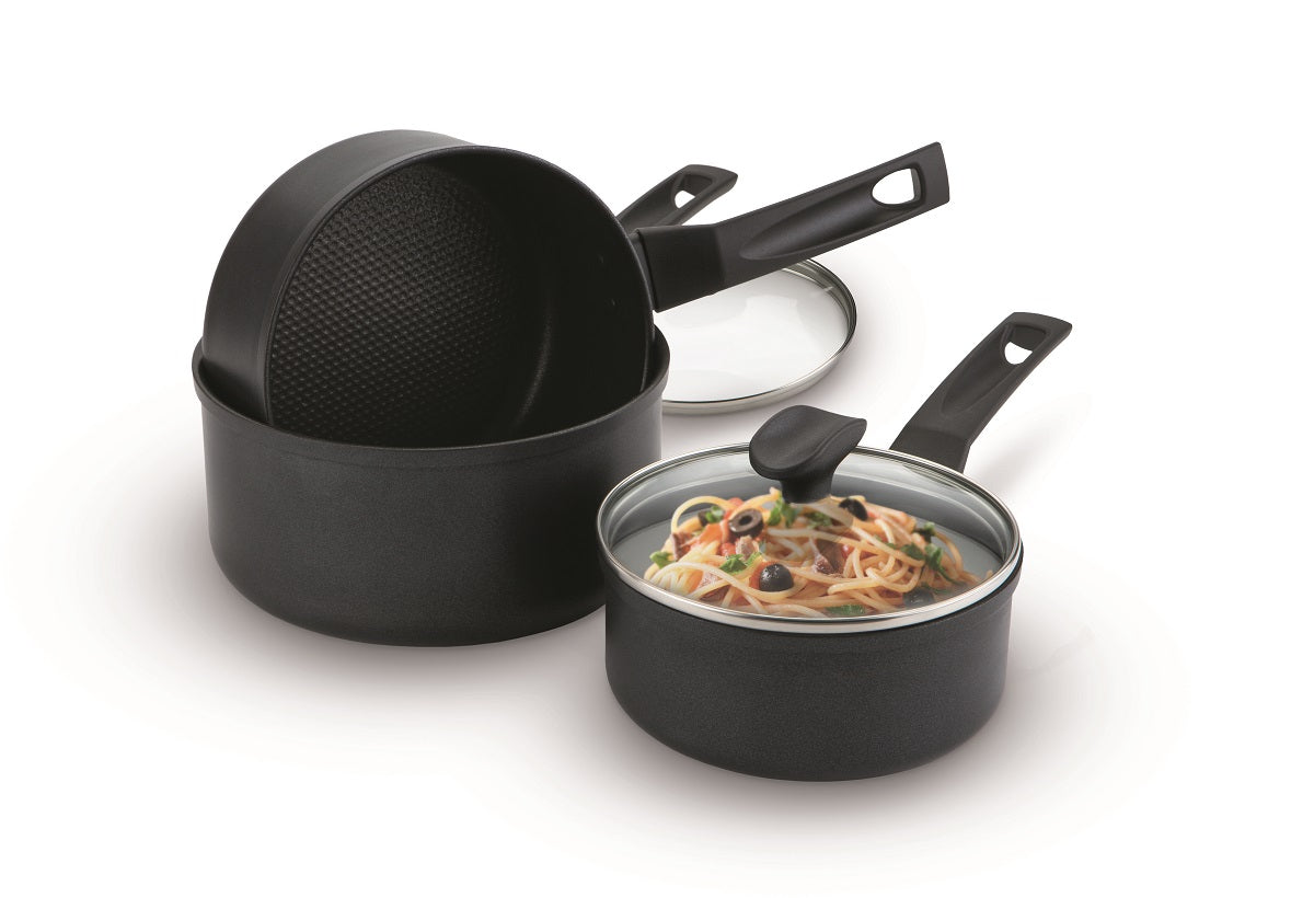9 X Tougher Non Stick Saucepan Set 3 Pieces